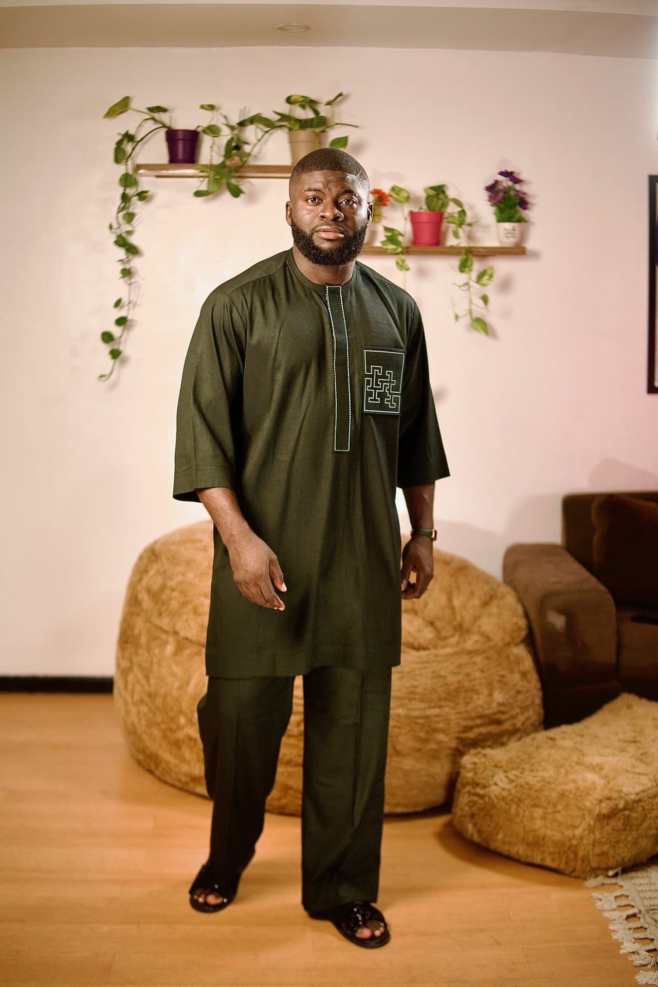 Olive Embroidered Senator Set