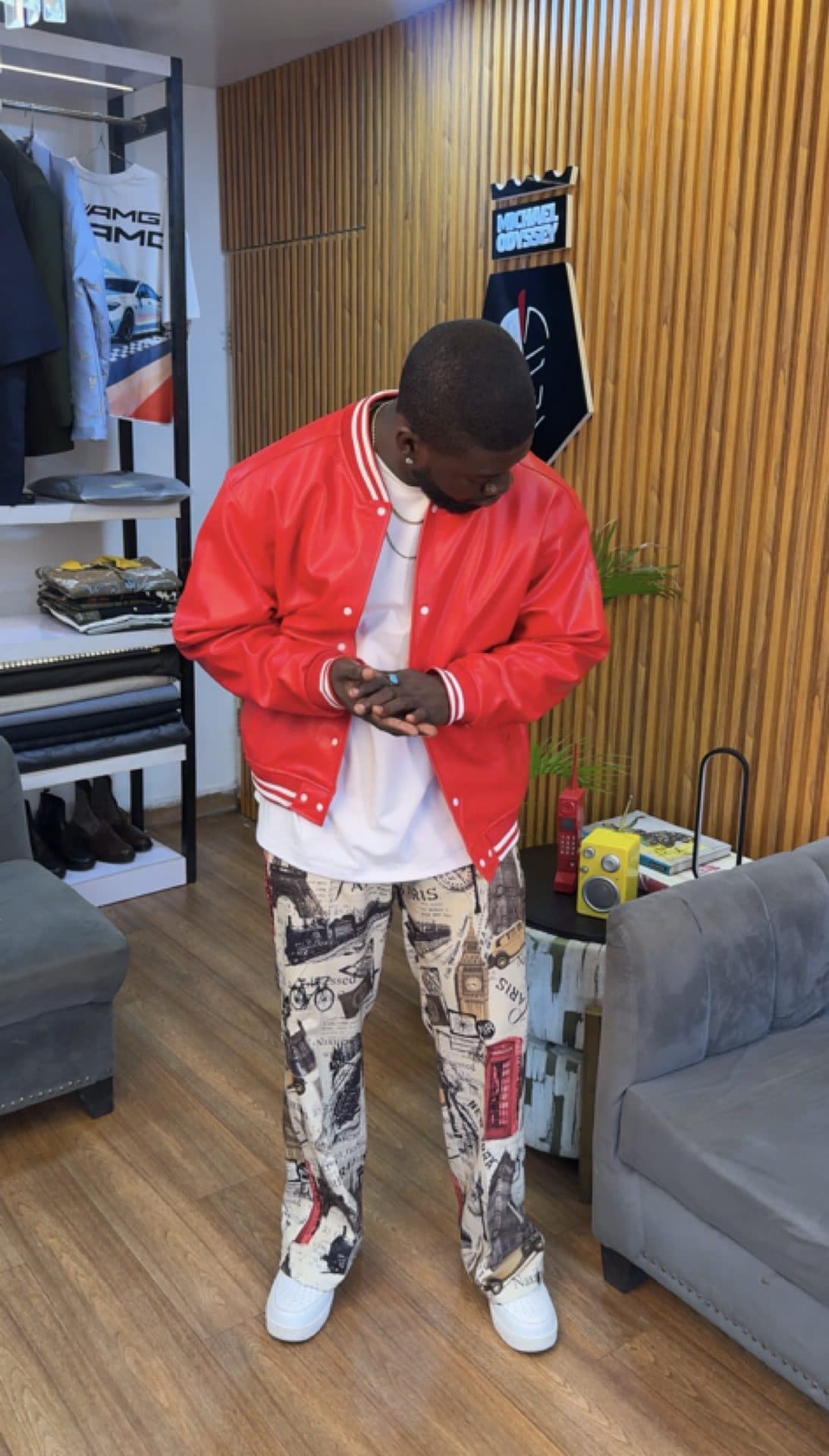 Ivory Paris Print Denim Pants