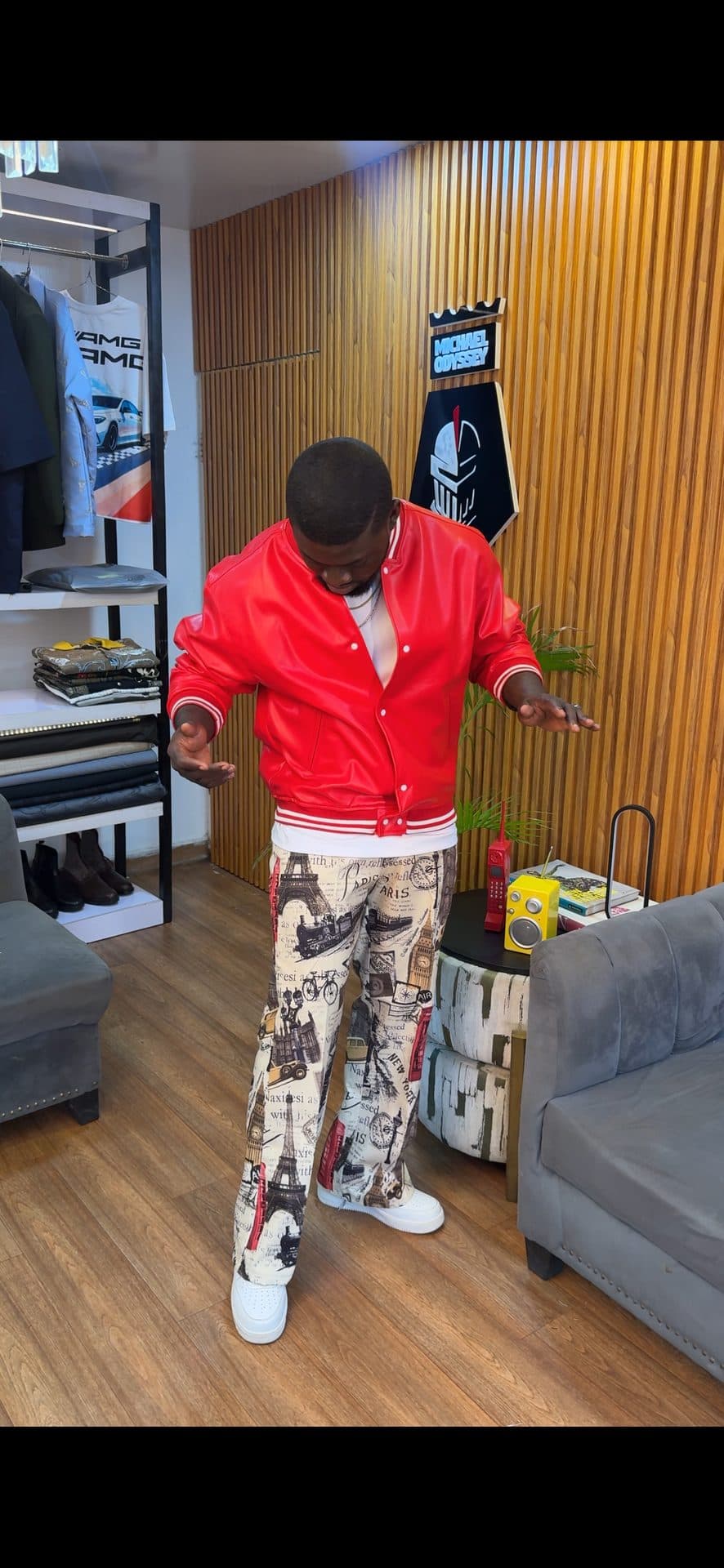 Ivory Paris Print Denim Pants