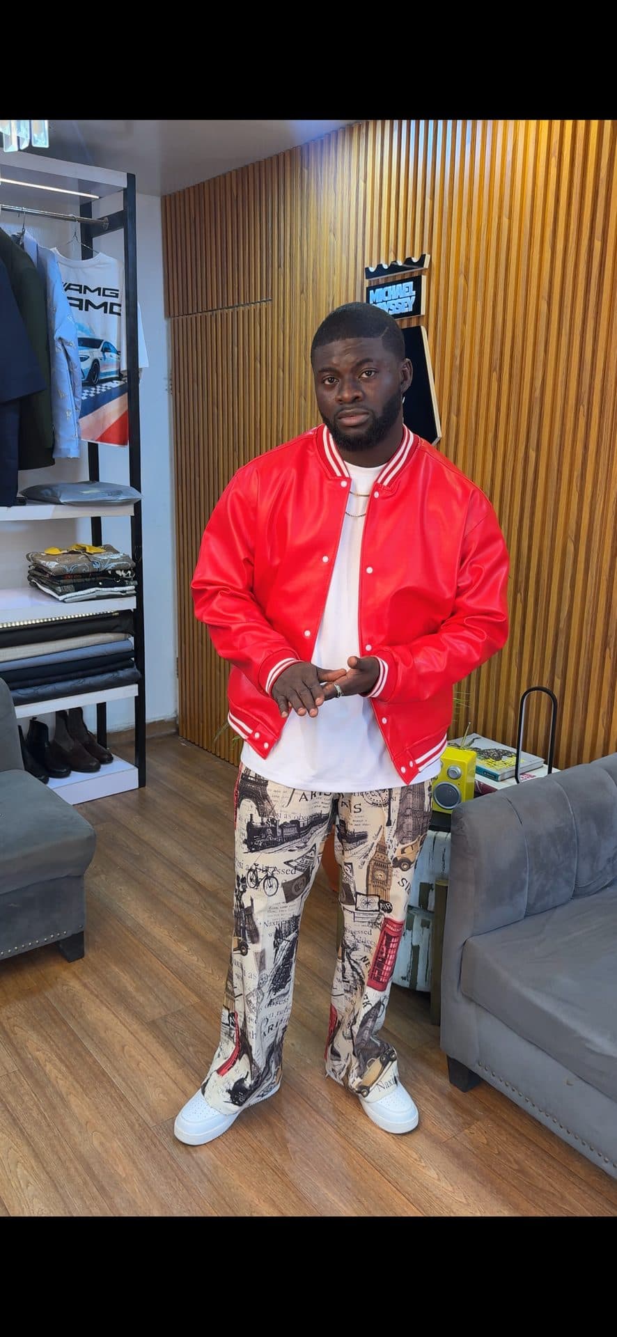 Ivory Paris Print Denim Pants