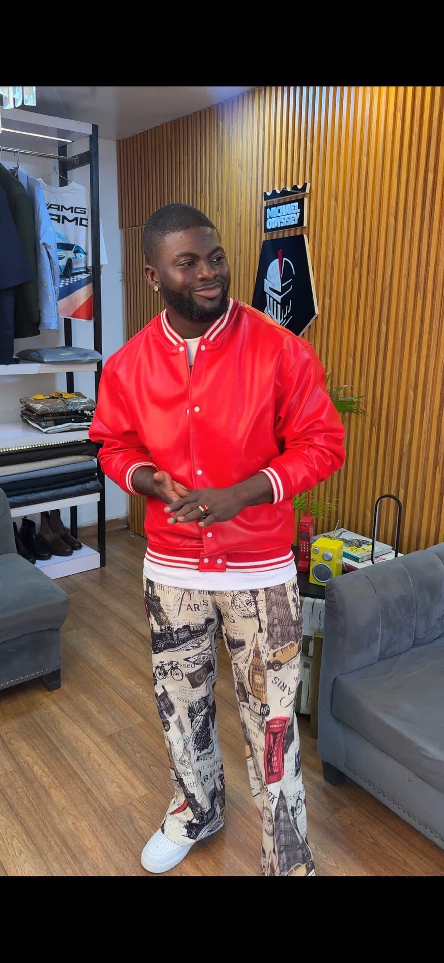 Ivory Paris Print Denim Pants