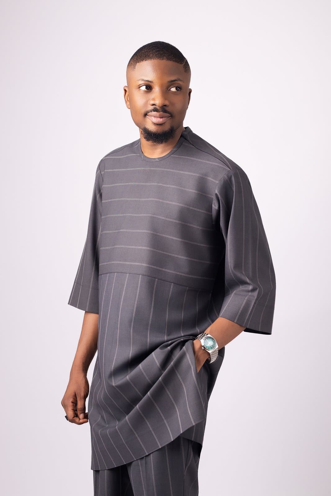 Grey Chalk Stripe Kaftan