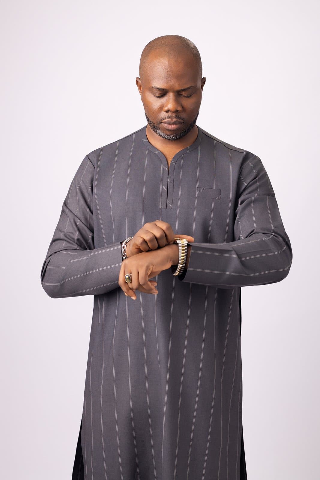 Grey Chalk Stripe Kaftan
