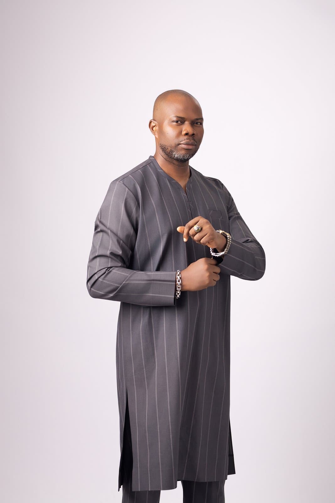 Grey Chalk Stripe Kaftan