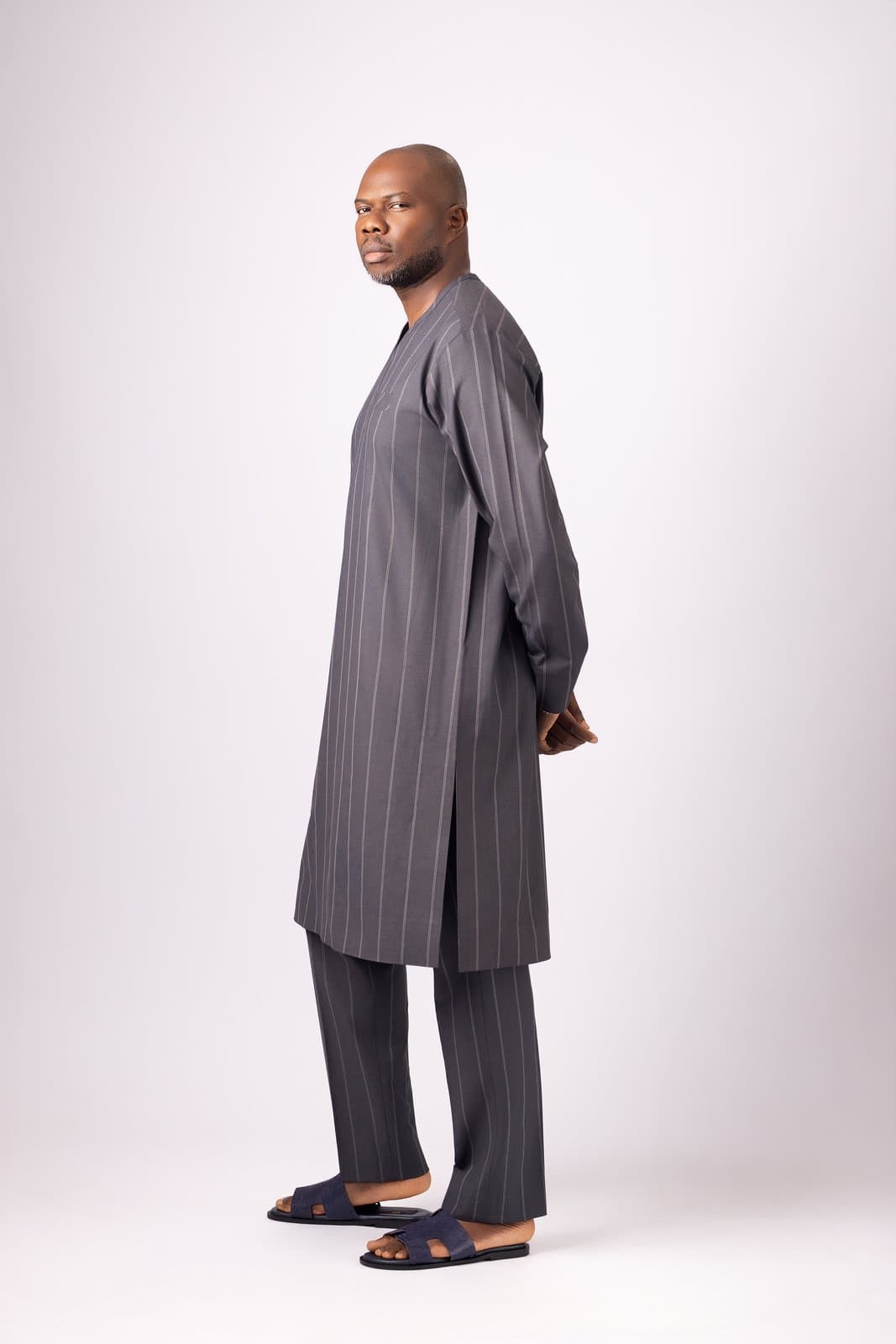 Grey Chalk Stripe Kaftan