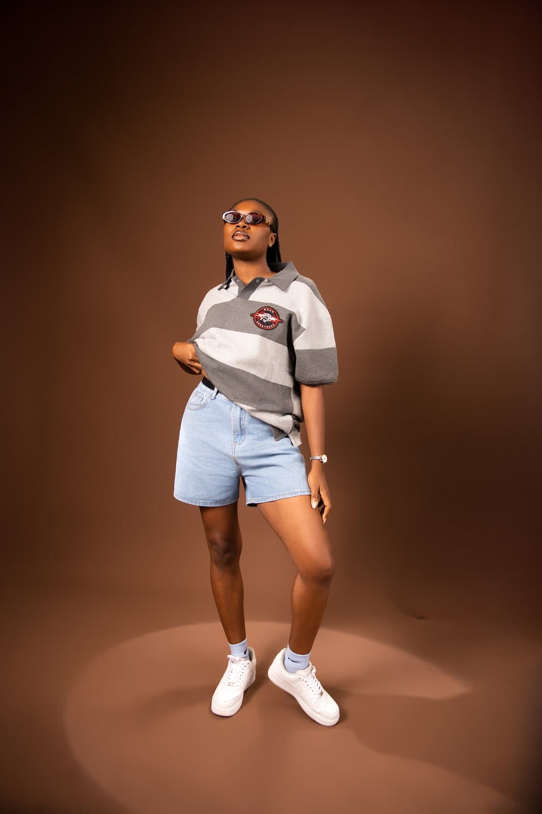Grey Stripe Oversized Polo Shirt