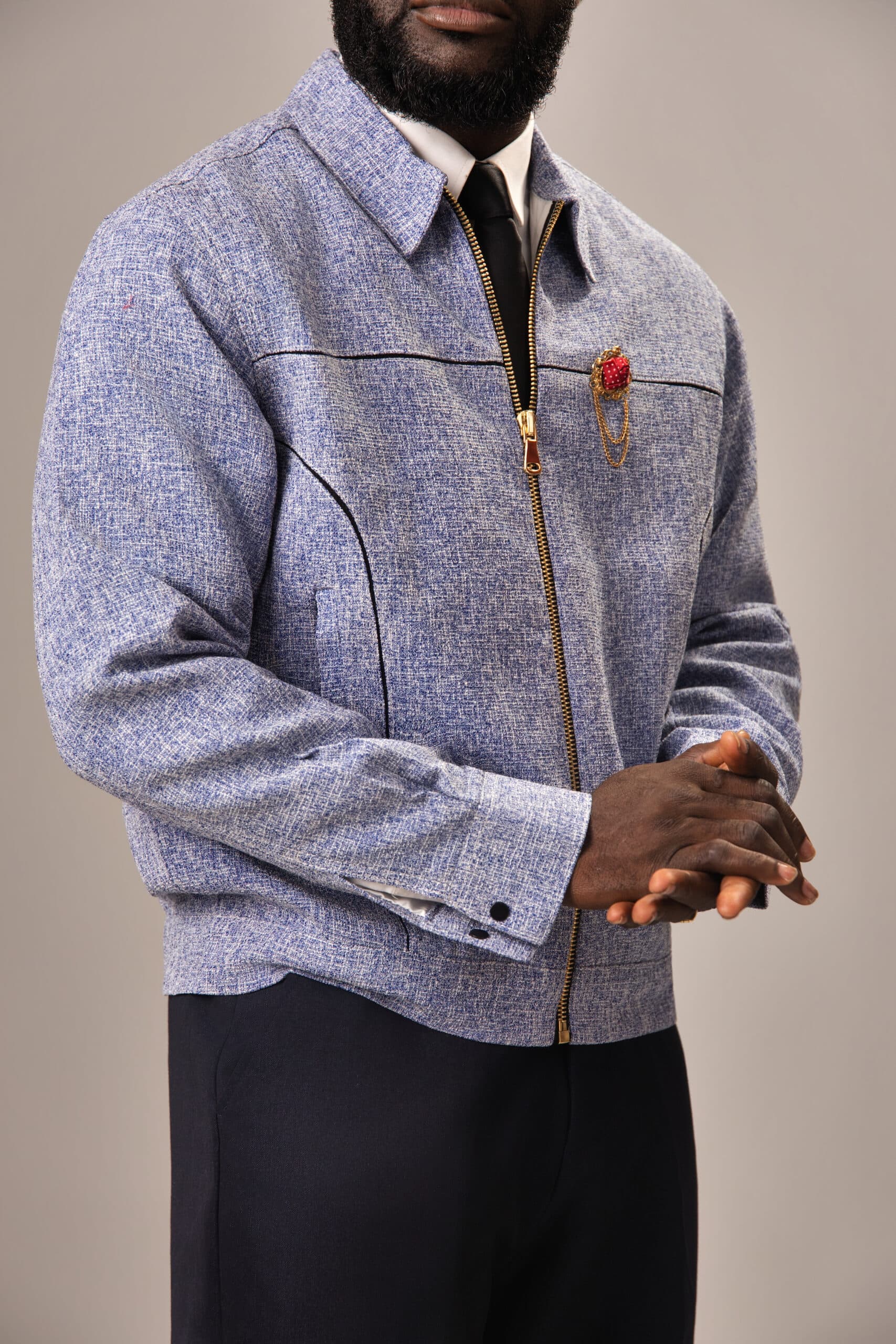 Blue Tweed Zipper Jacket