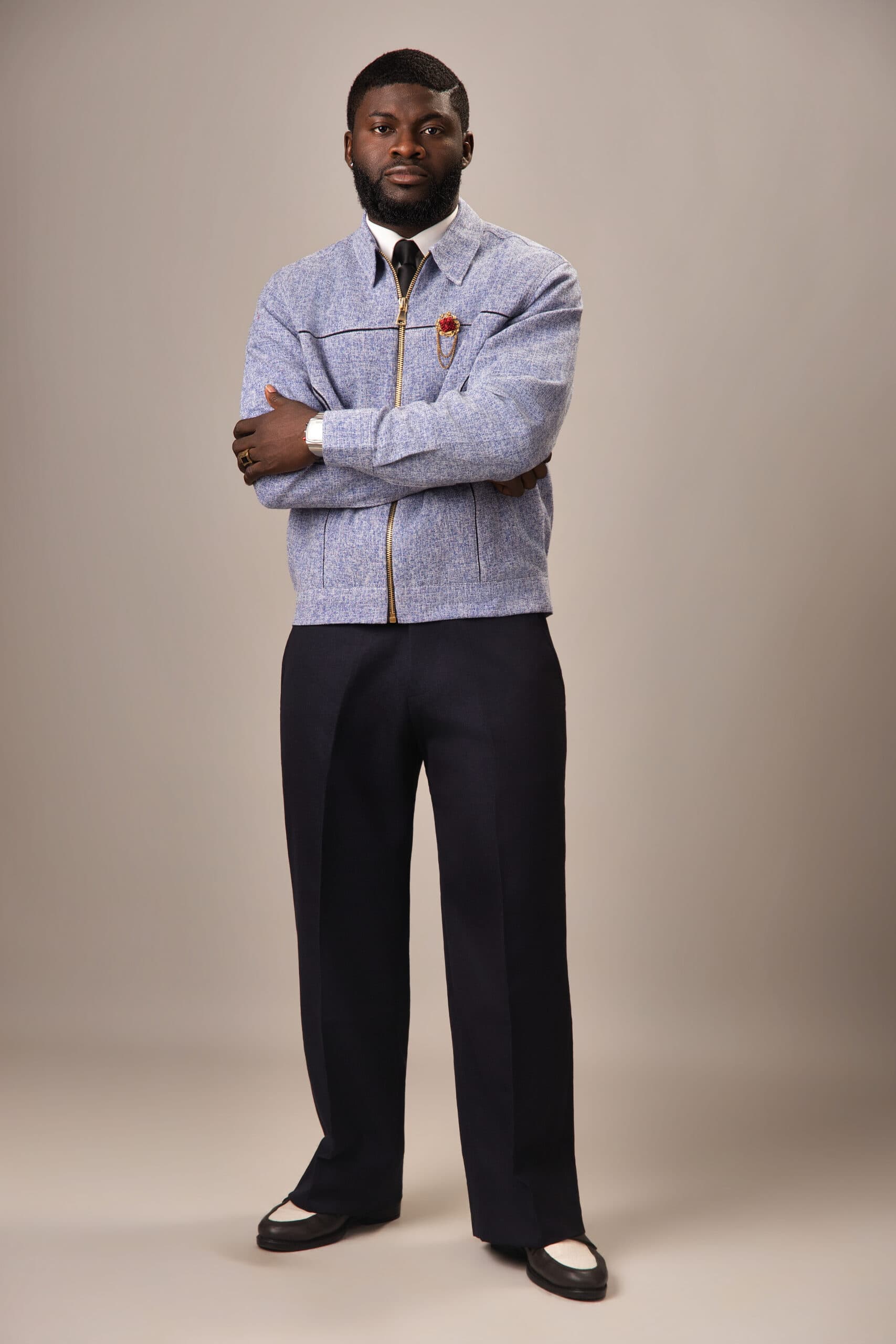Blue Tweed Zipper Jacket