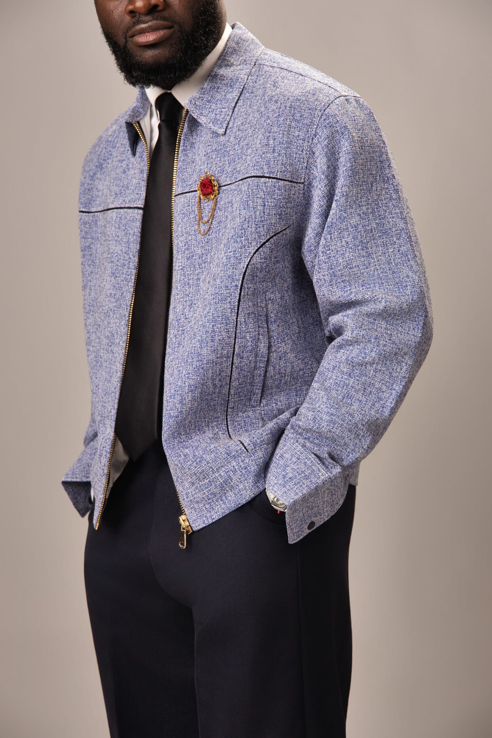 Blue Tweed Zipper Jacket