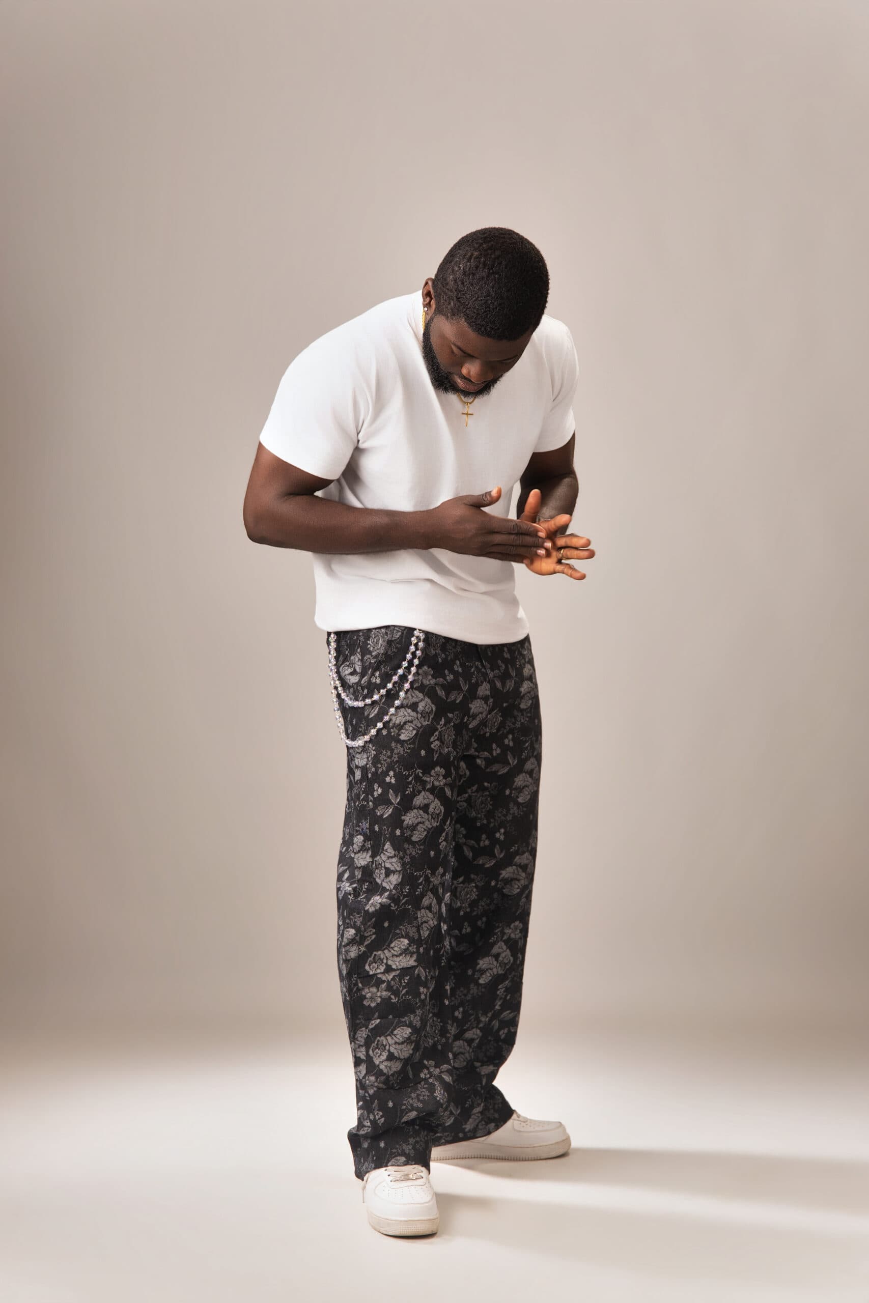 Black Denim Petals Tapestry Pants