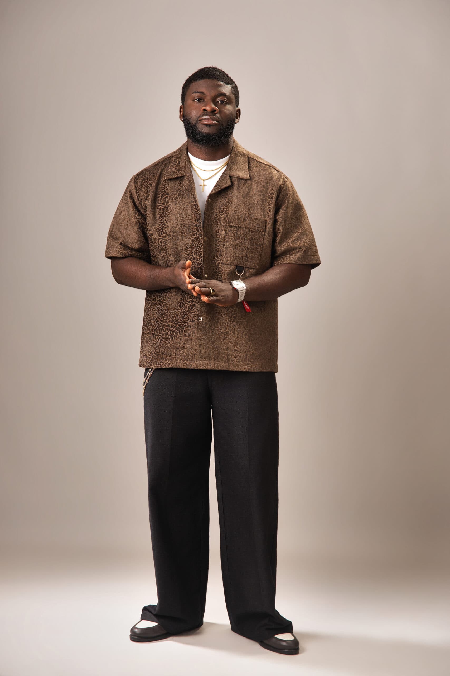 Brown Ostrich Skin Cuban Shirt