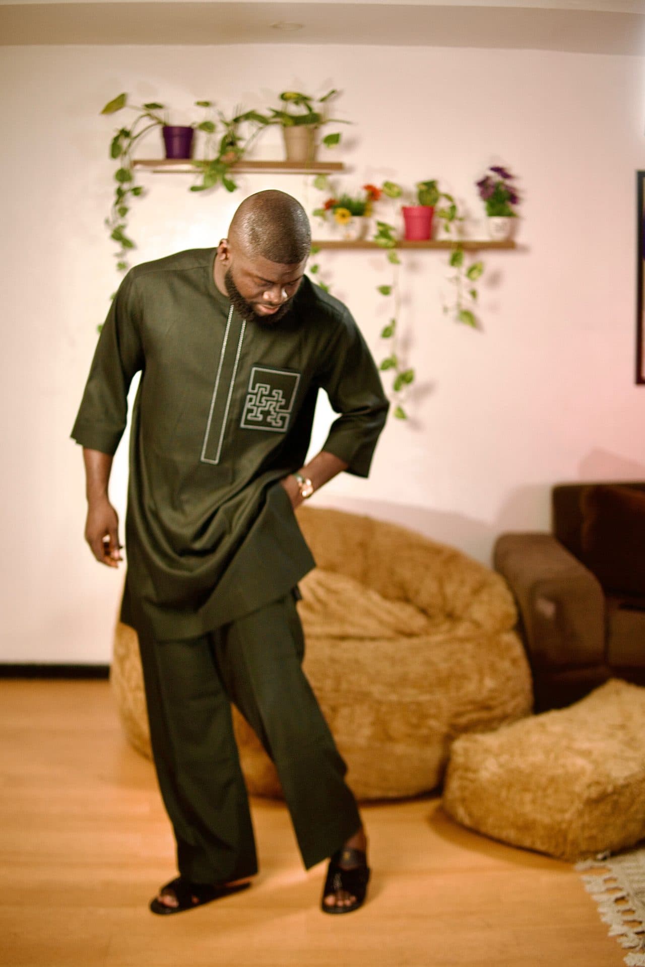 Olive Embroidered Senator Set