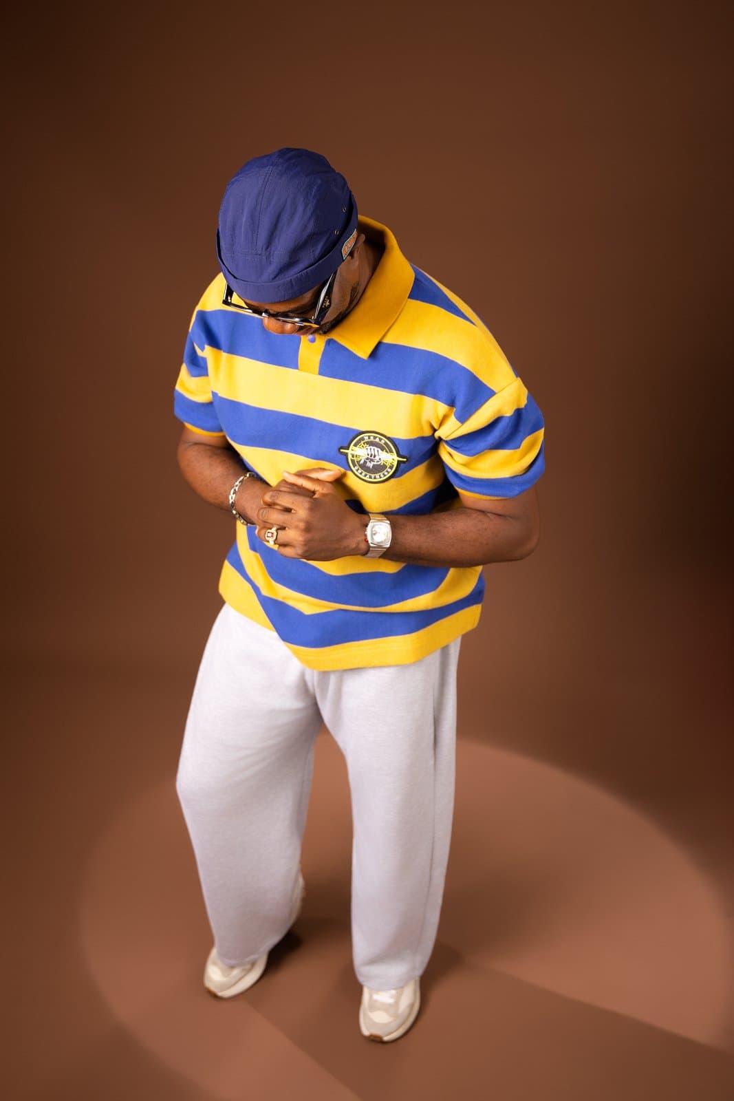 Blue and Yellow Stripe Oversized Polo Shirt