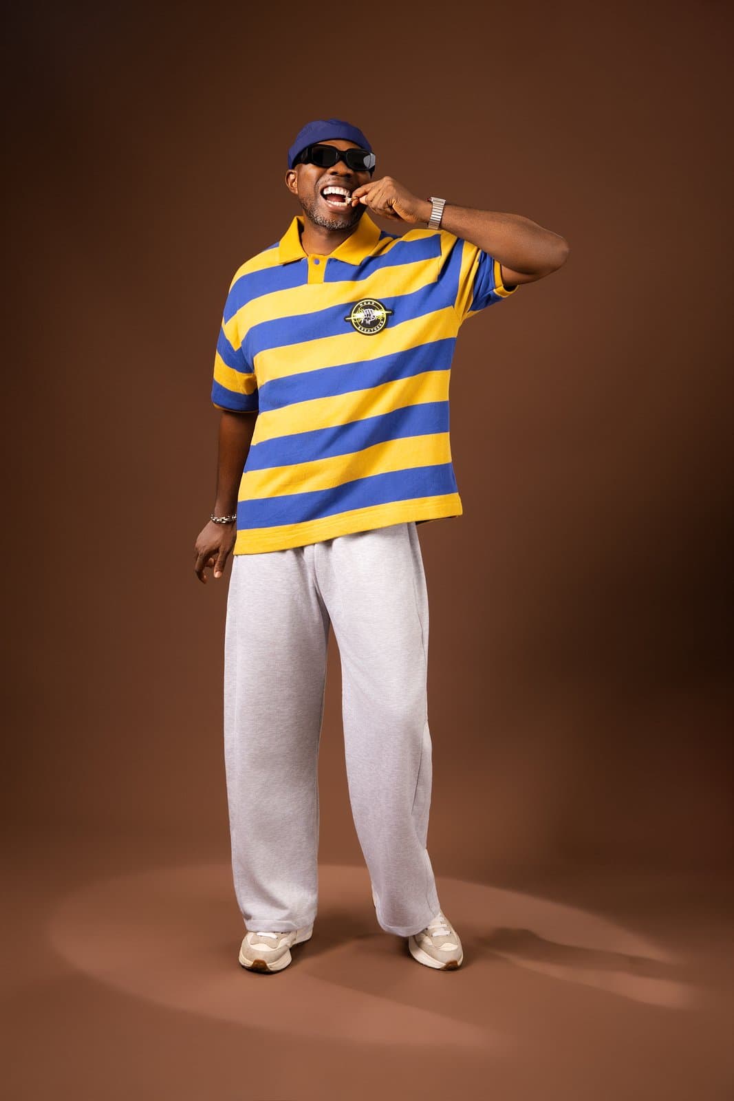 Blue and Yellow Stripe Oversized Polo Shirt