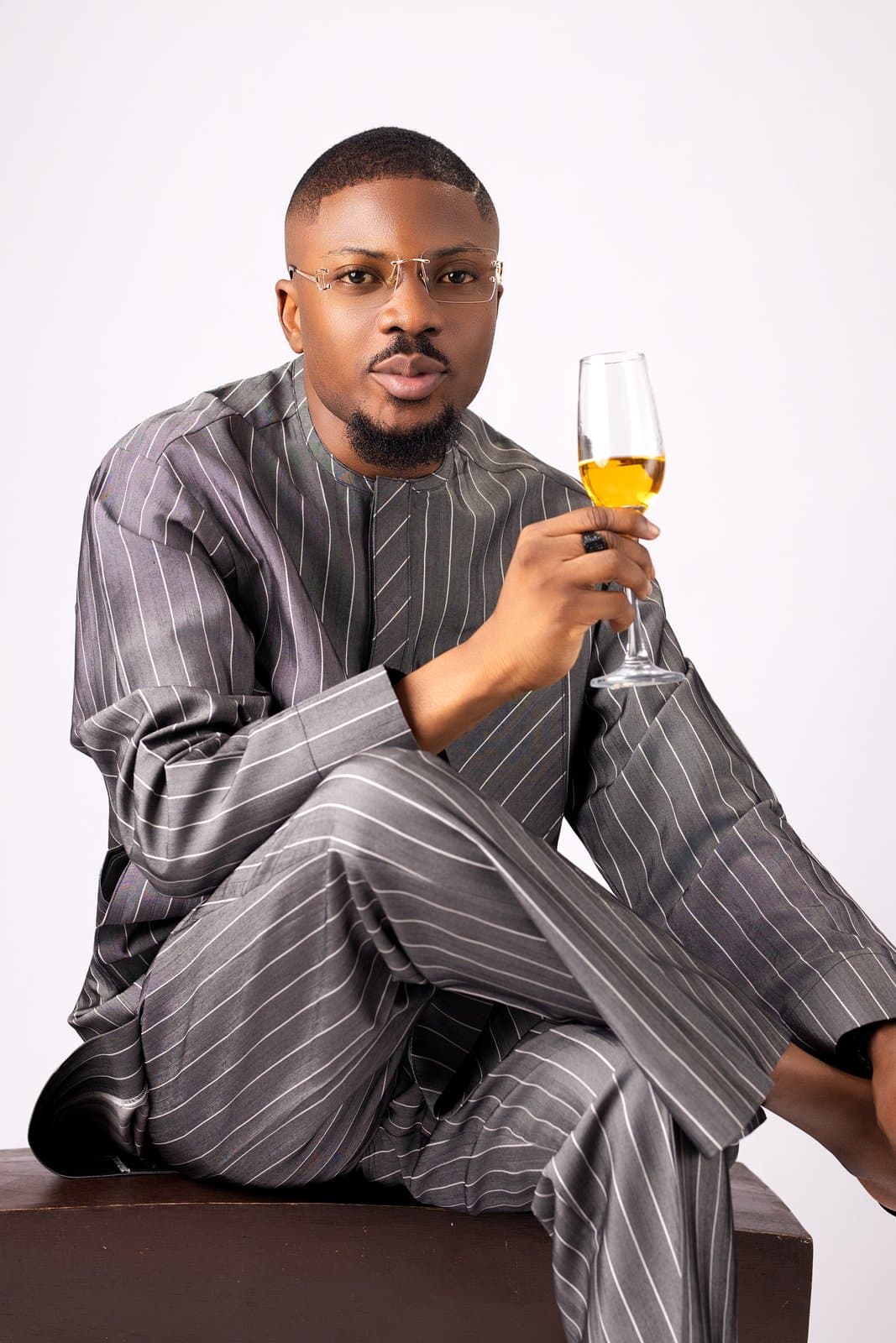 Charcoal Pinstripe Cashmere Kaftan Set