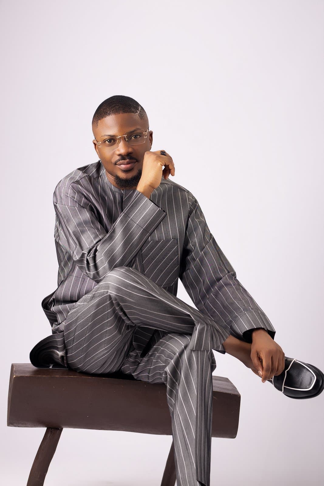 Charcoal Pinstripe Cashmere Kaftan Set