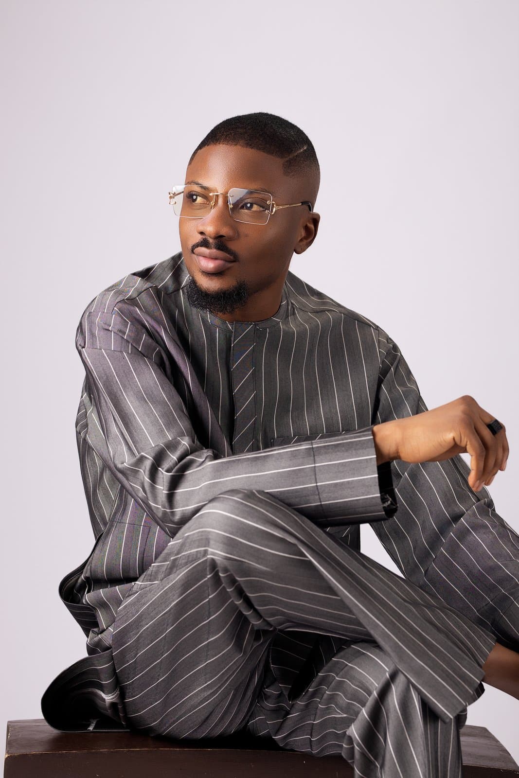 Charcoal Pinstripe Cashmere Kaftan Set