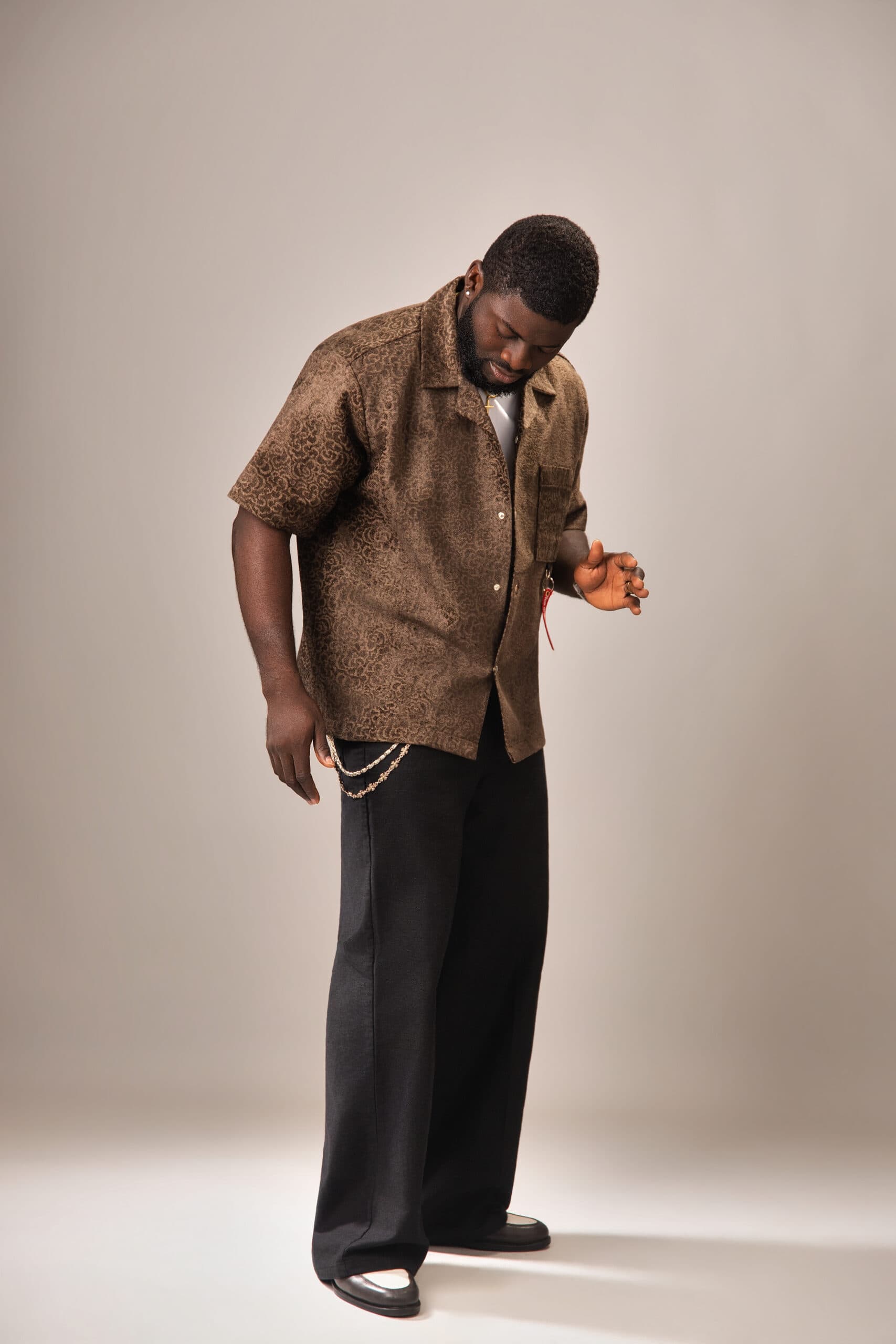 Brown Ostrich Skin Cuban Shirt